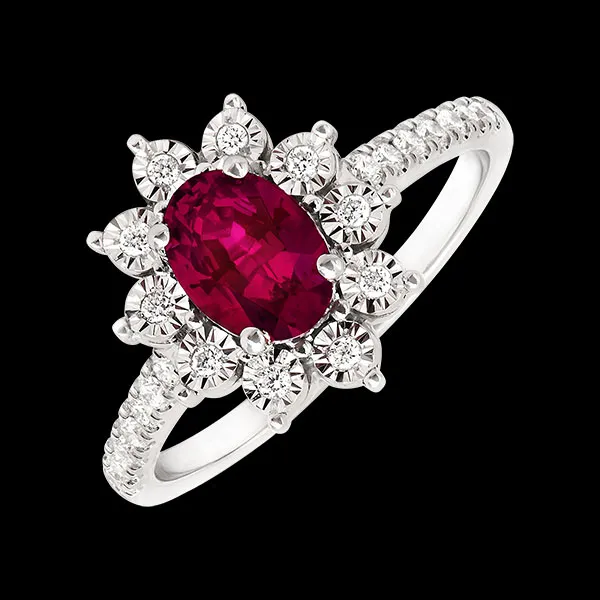 Eternal Edelweiss Ring - Daisy Chic - White Gold (375/1000) - Ruby and Synthetic Diamonds