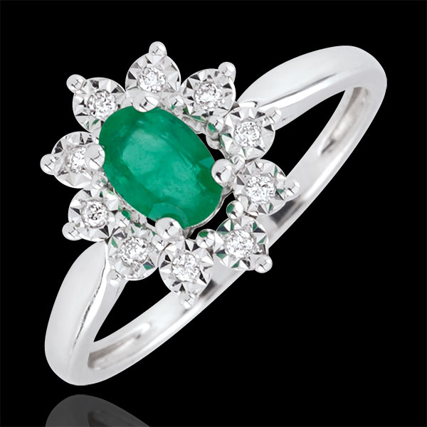Eternal Edelweiss Ring - Emeralds and Diamonds - 09 carat White Gold