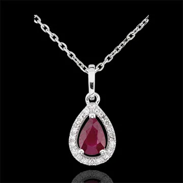 Pendentif Poire d'Inde - rubis - or blanc 9 carats