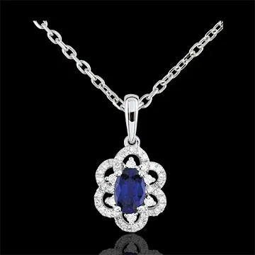 Pendentif Marguerite Princesse - saphir - or blanc 9 carats