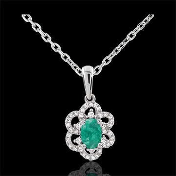 Pendentif Marguerite Princesse - émeraude - or blanc 9 carats