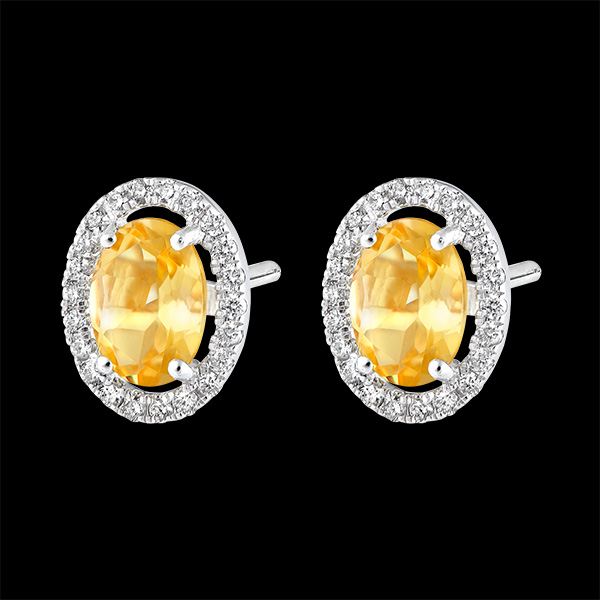 Boucles d'oreilles Eternel Edelweiss - Anaé - or blanc 18 carats - Citrine et diamants