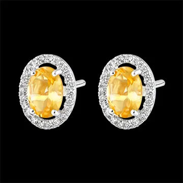 Boucles d'oreilles Eternel Edelweiss - Anaé - or blanc 18 carats - Citrine et diamants