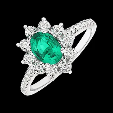 Ewiger Edelweiss-Ring - Daisy Chic - Weißgold 375/1000 - Smaragd und synthetische Diamanten
