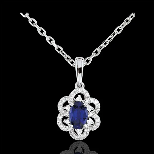 Pendentif Marguerite Princesse - saphir - or blanc 9 carats