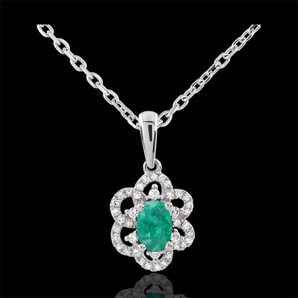 Pendentif Marguerite Princesse - émeraude - or blanc 9 carats