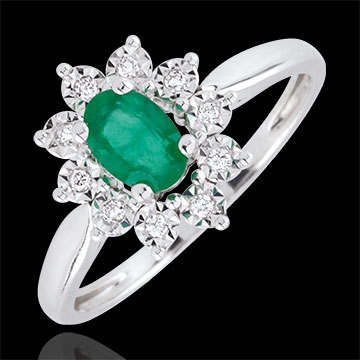 Ring Eternel Edelweiss - Smaragd und Diamanten - 9 Karat Weißgold