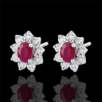 Cercei Eternel Edelweiss - Iluzia Anemonei - rubine şi diamante - aur alb de 18K