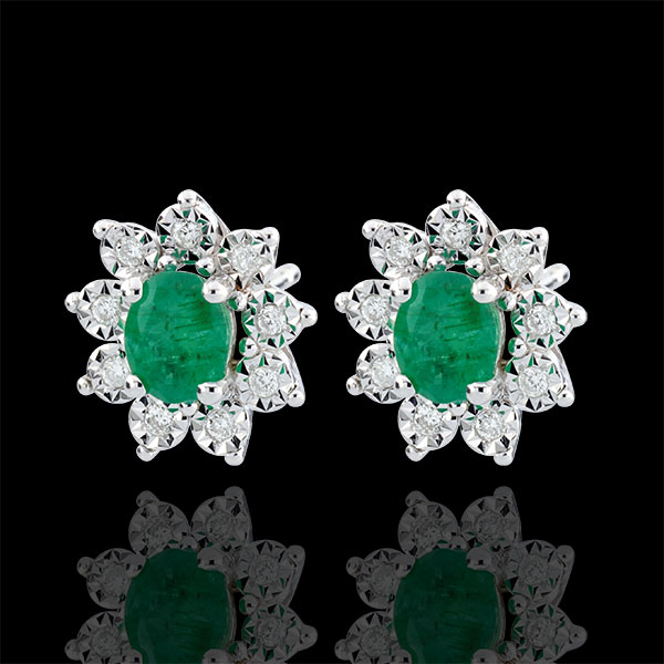 Cercei Eternel Edelweiss - Iluzia Anemonei - smaralde şi diamante - aur alb de 18K