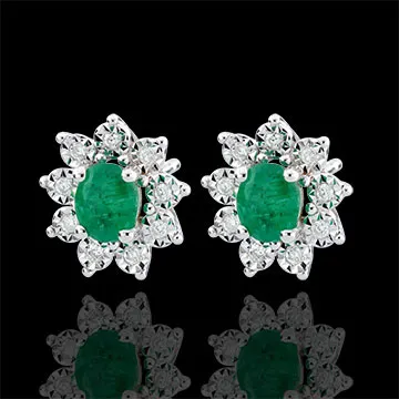 Ohrringe Eternel Edelweiss - Marguerite Illusion – Smaragd und Diamanten - 18 Karat Weißgold