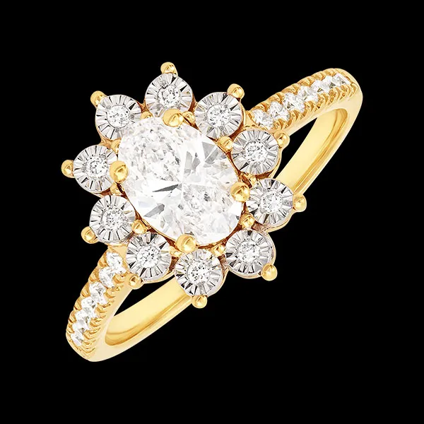 Ewige Edelweiss-Ring - Daisy Chic - Gelbgold 750/1000 und synthetische Diamanten