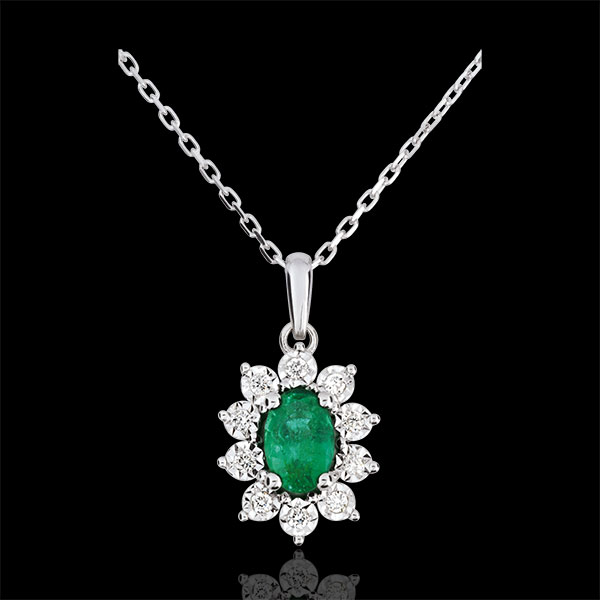 Collier Eterno Edelweiss - Margherita Illusione - smeraldo sintetico e diamanti sintetici- oro bianco 18 carati