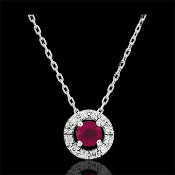 Collana Clevia - Oro bianco - 18 carati -12 Diamanti - Rubino