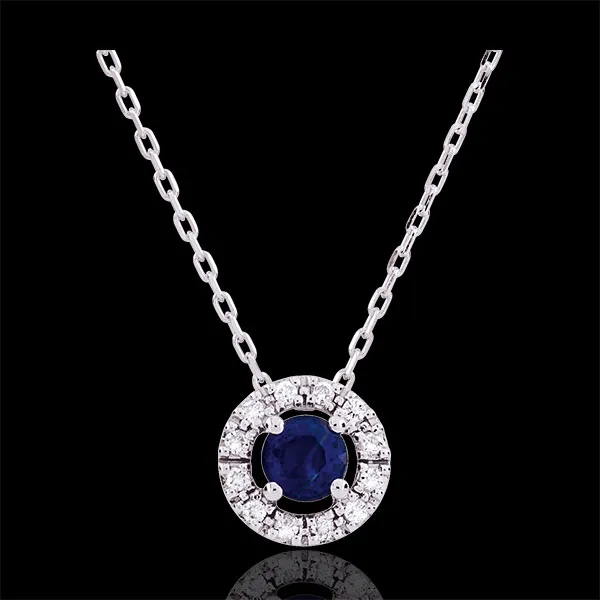 Collana Clevia - Oro bianco - 9 carati - 12 Diamanti - Zaffiro