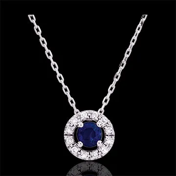 Collana Clevia - Oro bianco - 9 carati - 12 Diamanti - Zaffiro