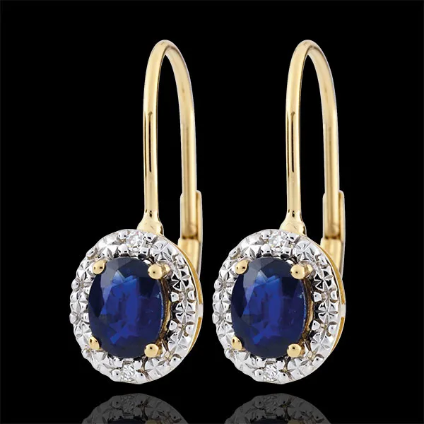 Orecchini Apolline - Oro bianco e Oro giallo - 9 carati - 4 Diamanti - 2 Zaffiri