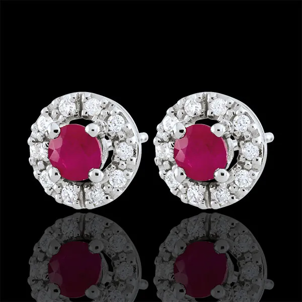 Orecchini Clévia - Oro Bianco - 9 carati - 20 Diamanti- 2 Rubini