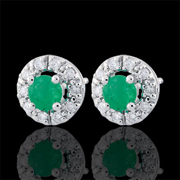 Orecchini Clévia - Oro Bianco - 9 carati - 20 Diamanti- 2 Smeraldi