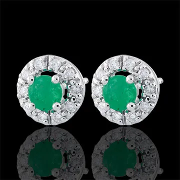Orecchini Clévia - Oro Bianco - 9 carati - 20 Diamanti- 2 Smeraldi