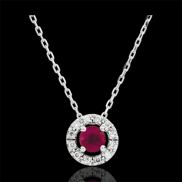 Collana Clevia - Oro bianco - 18 carati -12 Diamanti - Rubino