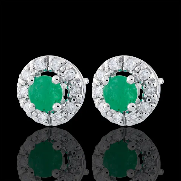 Orecchini Clévia - Oro Bianco - 18 carati - 20 Diamanti- 2 Smeraldi