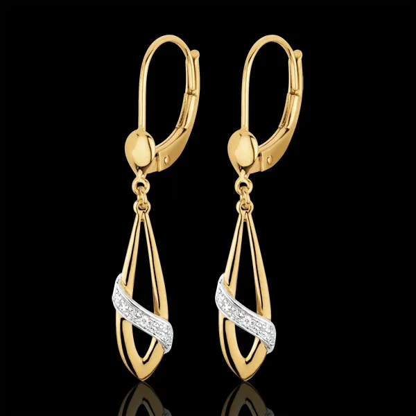 Orecchini Poesia - Oro bianco e Oro giallo - 18 carati - 2 Diamanti