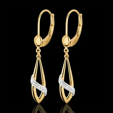 Orecchini Poesia - Oro bianco e Oro giallo - 18 carati - 2 Diamanti