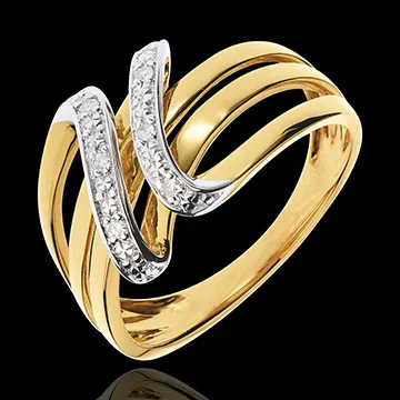 Anello Chiave di Do - Oro giallo e Oro bianco - 18 carati - 6 Diamanti 