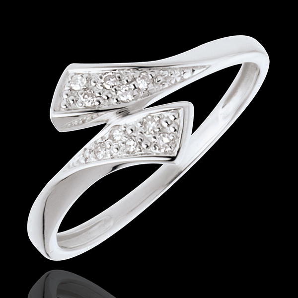 Anello Nastro - Oro bianco pavé - 18 carati - 10 Diamanti