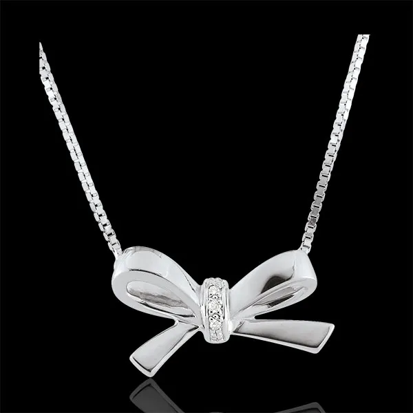 Collana Fiocco Carlotta - Oro bianco - 9 carati - 3 Diamanti