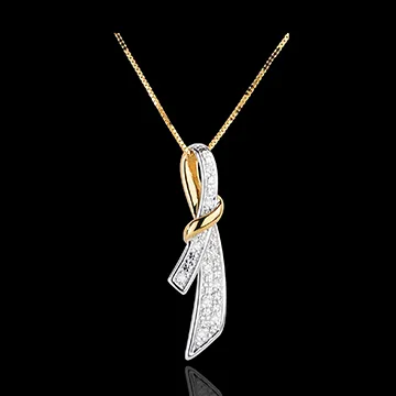 Ciondolo Dolce Nodo - Oro bianco e Oro giallo - 18 carati - 10 Diamanti 