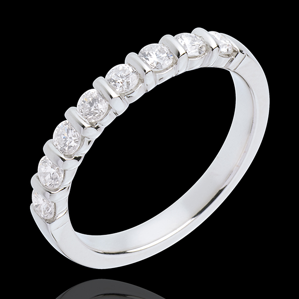 Fede nuziale - Oro bianco semi pavé - 18 carati - 8 Diamanti - incastonatura a barretta - 0.5 carati