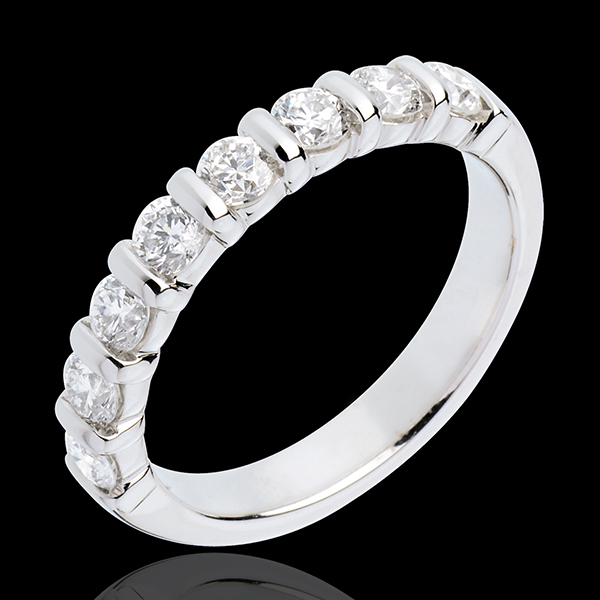 Fede nuziale - Oro bianco semi pavé - 18 carati - 8 Diamanti - incastonatura a barretta - 0.75 carati