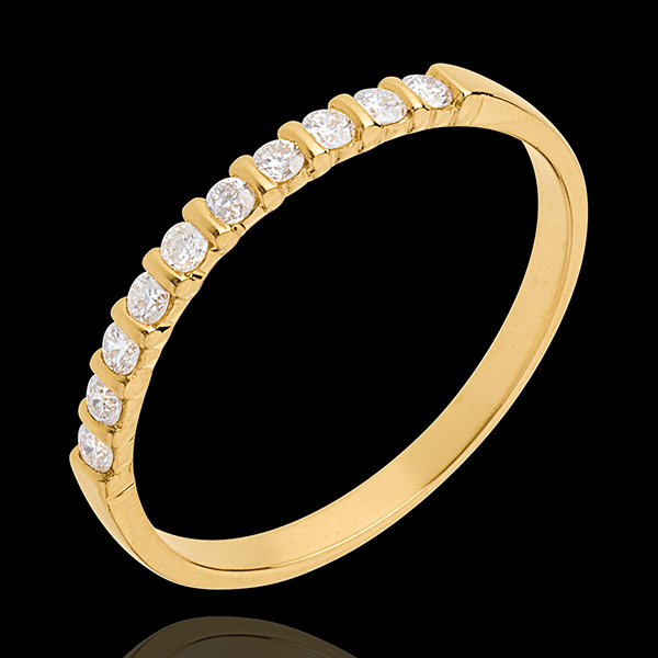 Fede nuziale - Oro giallo semi pavé - 18 carati - 10 Diamanti - incastonatura a barretta - 0.2 carati