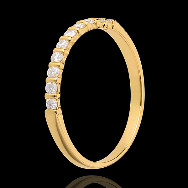 Fede nuziale - Oro giallo semi pavé - 18 carati - 10 Diamanti - incastonatura a barretta - 0.2 carati