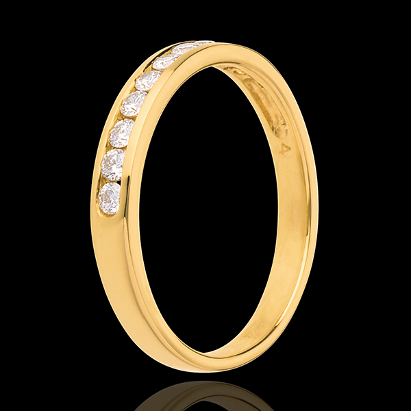 Fede nuziale - Oro giallo semi pavé - 18 carati - 10 Diamanti - incastonatura a binario - 0.25 carati 