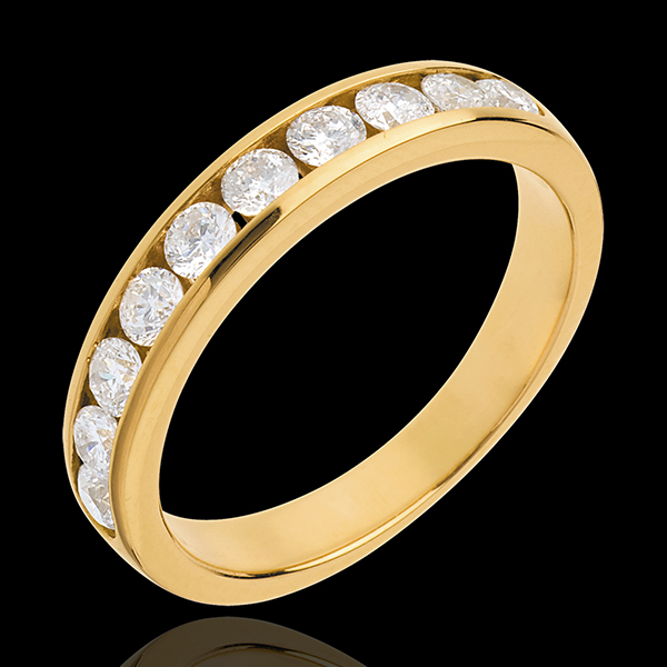 Fede nuziale - Oro giallo semi pavé -18 carati - 10 Diamanti - incastonatura a binario - 0.65 carati 