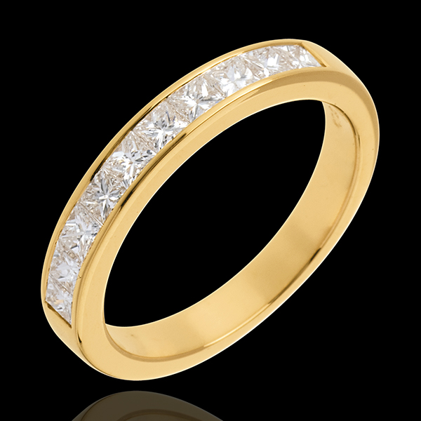 Fede nuziale - Oro giallo semi pavé - 18 carati - 10 Diamanti - incastonatura a binario - 0.7 carati 