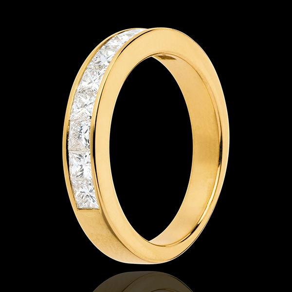 Fede nuziale - Oro giallo semi pavé - 18 carati - 10 Diamanti - incastonatura a binario - 1 carato