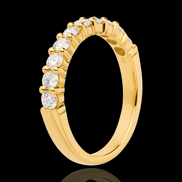 Fede nuziale - Oro giallo semi pavé - 18 carati -10 Diamanti - incastonatura a griffe - 0.65 carati