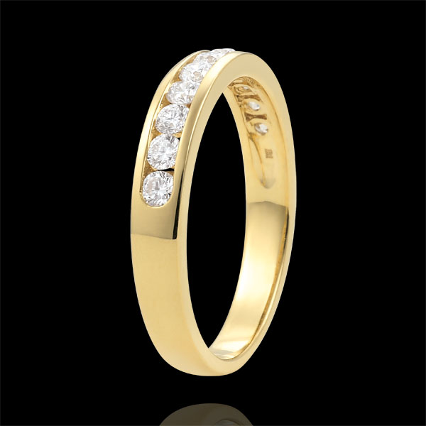 Fede nuziale - Oro giallo semi pavé - 18 carati - 11 Diamanti - incastonatura a binario