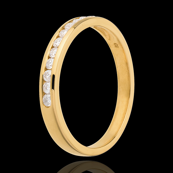 Fede nuziale - Oro giallo semi pavé - 18 carati - 11 Diamanti- incastonatura a binario
