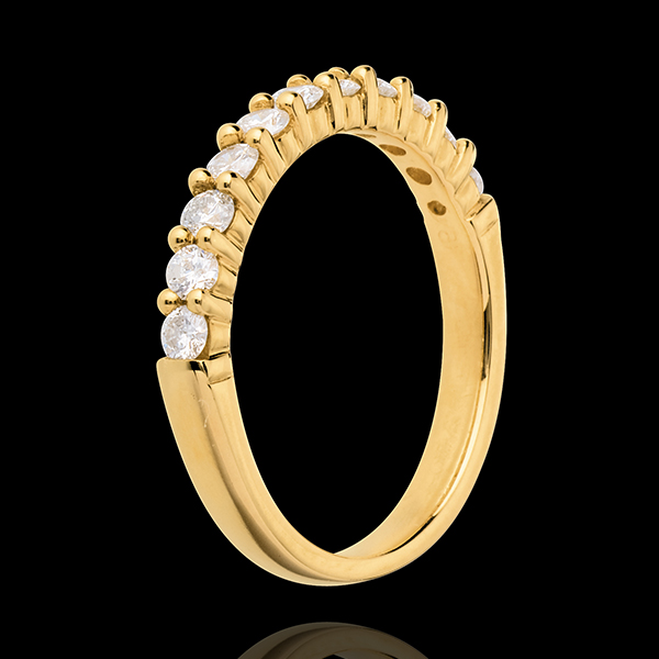 Fede nuziale - Oro giallo semi pavé - 18 carati - 11 Diamanti - incastonatura a griffe - 0.5 carati