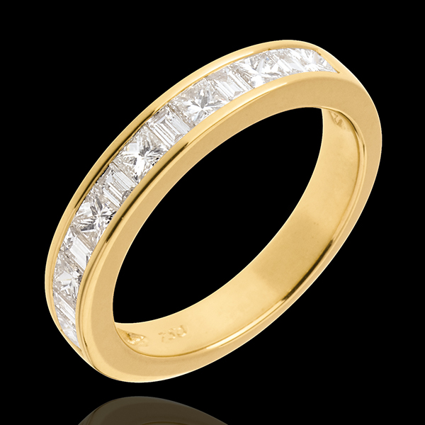 Fede nuziale - Oro giallo semi pavé - 18 carati - 13 Diamanti - incastonatura a binario - 0.7 carati 