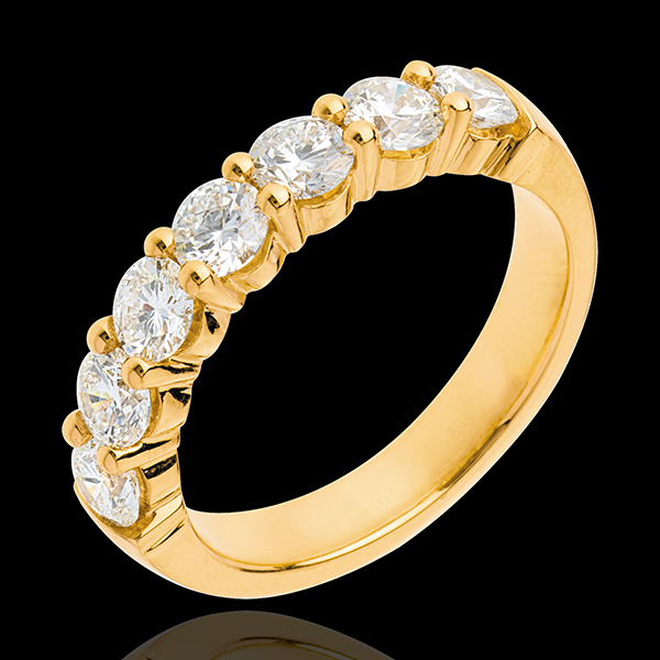 Fede nuziale - Oro giallo semi pavé - 18 carati - 7 Diamanti - incastonatura a griffe - 1.2 carati 