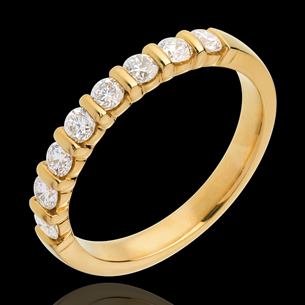 Fede nuziale - Oro giallo semi pavé - 18 carati - 8 Diamanti - incastonatura a barretta - 0.5 carati