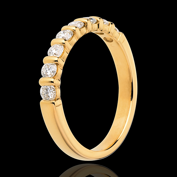 Fede nuziale - Oro giallo semi pavé - 18 carati - 8 Diamanti - incastonatura a barretta - 0.5 carati