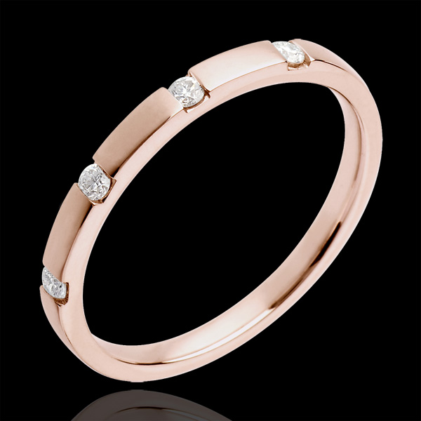 Fede nuziale Oro rosa - 18 carati - 4 diamanti