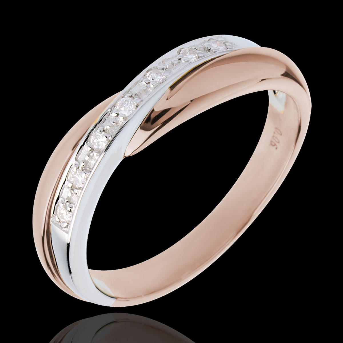 Fede nuziale - Oro rosa e Oro bianco - 18 carati 7 Diamanti - incastonatura a binario gioielli Edenly
