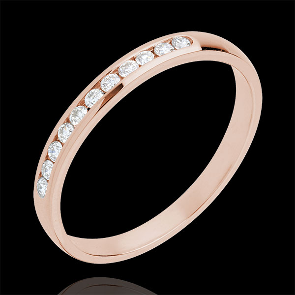 Fede nuziale - Oro rosa semi pavé - 18 carati- 11 Diamanti - incastonatura a binario - 0.15 carati